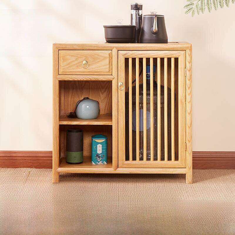 灰木茶柜水壶集成储物架原木边桌餐具柜实木茶桌边茶柜
