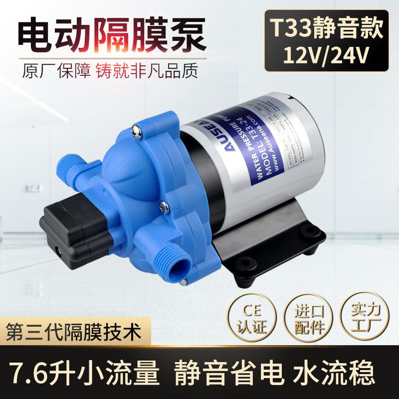12V 24V T33小流量自吸水泵 房车专用直流隔膜泵 工程塑料制超静