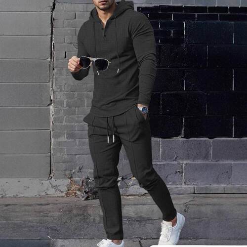 Men's Quick-Dry Waffle Top and Pants Set Casual Fitted