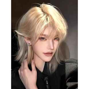 纤韵佳人假发男女白金色日系cos狼尾武士头帅气网红鲻鱼头全头套