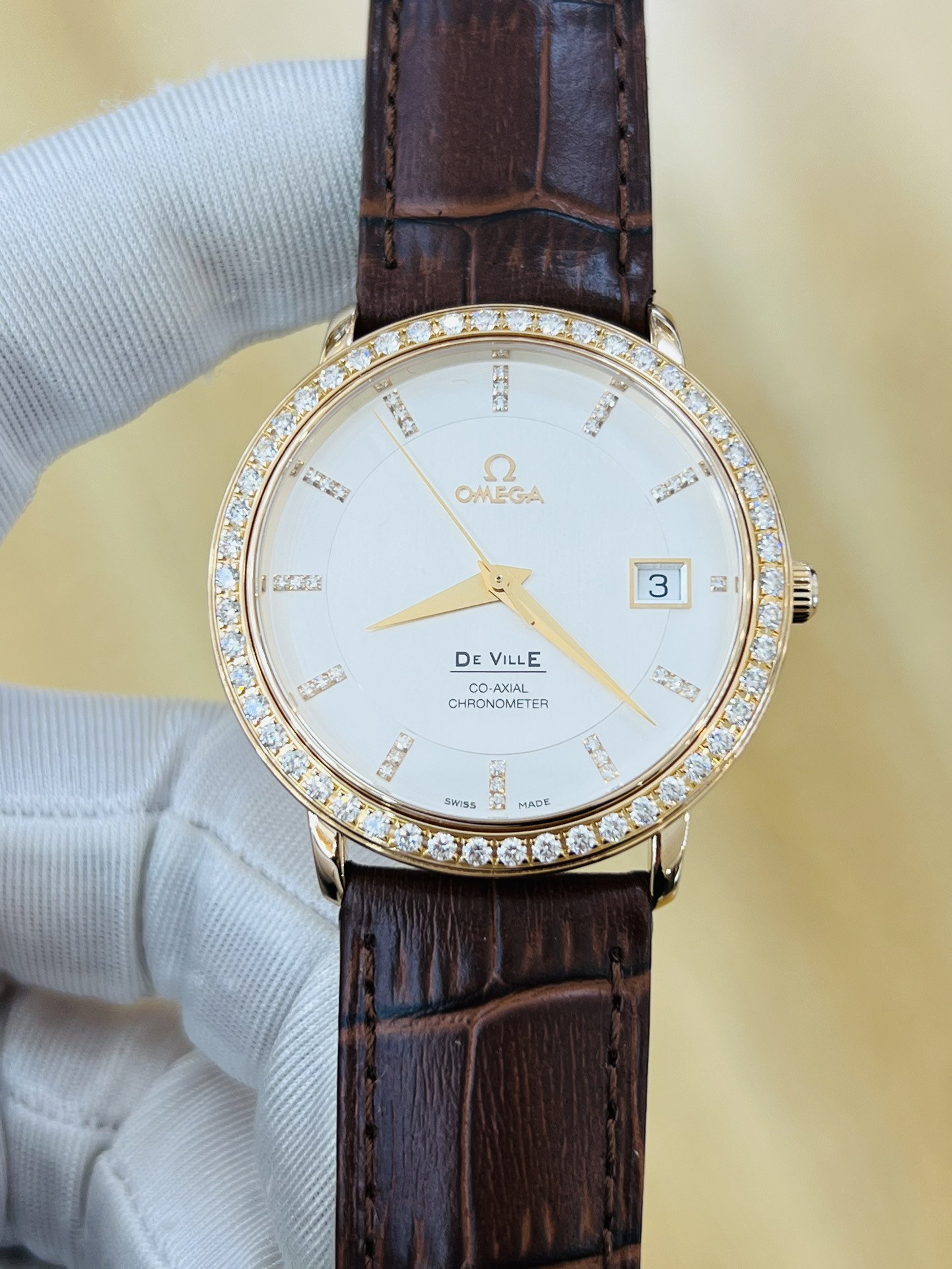 9.8新欧米茄碟飞玫瑰金原钻自动机械男士手表413.58.37.20.52.001