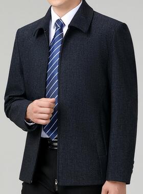 秋新款男式闲羊毛装夹克中年爸爸商务休毛料上衣绅士翻217-J季领