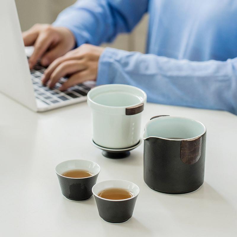 便携式旅行快客杯茶具粗陶家用功夫泡茶壶日式简约一壶两杯套装