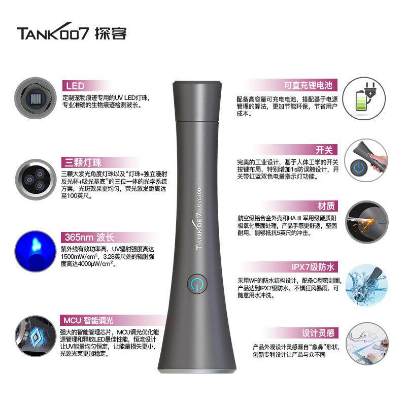 TANK07外线手电筒宠物尿渍HIV紫痕迹检0灯LED昆虫查防疫检测灯UV6