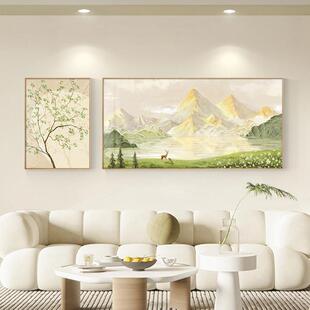 客厅装饰画简约高级感油画风大气组合沙发背景墙挂画背靠金山壁画