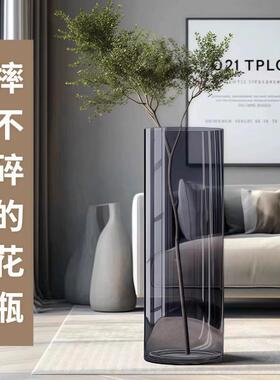 透明灰色防摔花瓶高级玫瑰百合水培富贵竹PET醒花桶落地插花家用