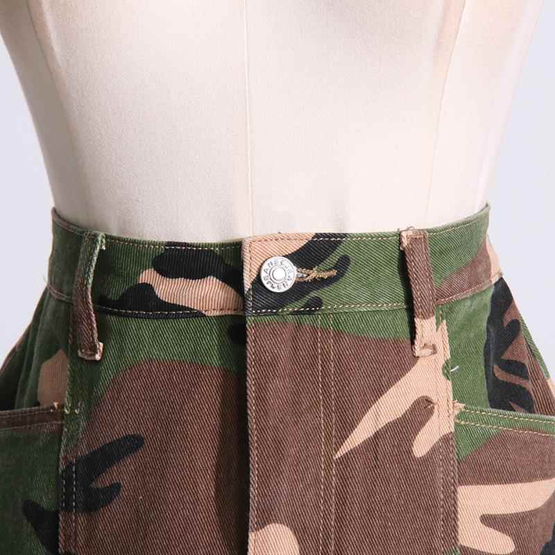 Fashionable personality camouflage high waist pocket ribbon
