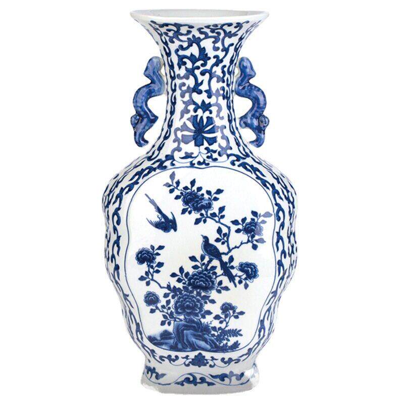 新古典中式陶瓷器青花仿古花摆件客厅博古架酒柜家居复古装饰品