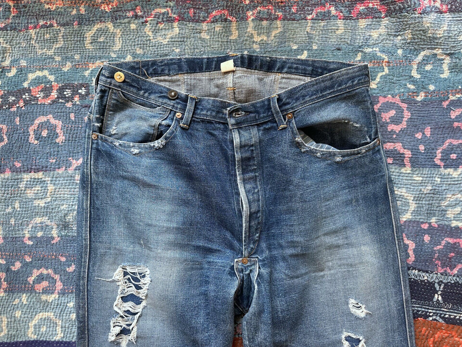 RRL Distressed Vintage Blue Jeans — detail