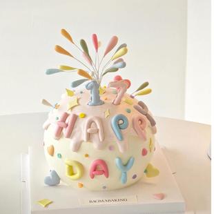 网红同款彩色礼花火生日蛋糕装饰插件happybirthday字母模具烘焙