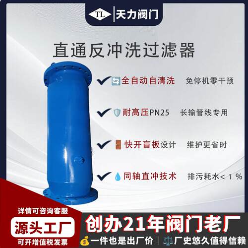 天力直通反冲洗过滤器304不锈钢工业管道高压耐高温高效前置滤网
