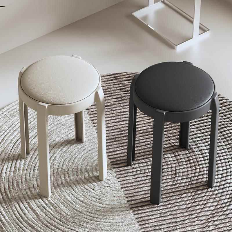 简约休闲凳可叠放收纳凳家用餐厅加厚小圆凳皮面餐凳结实耐用椅子