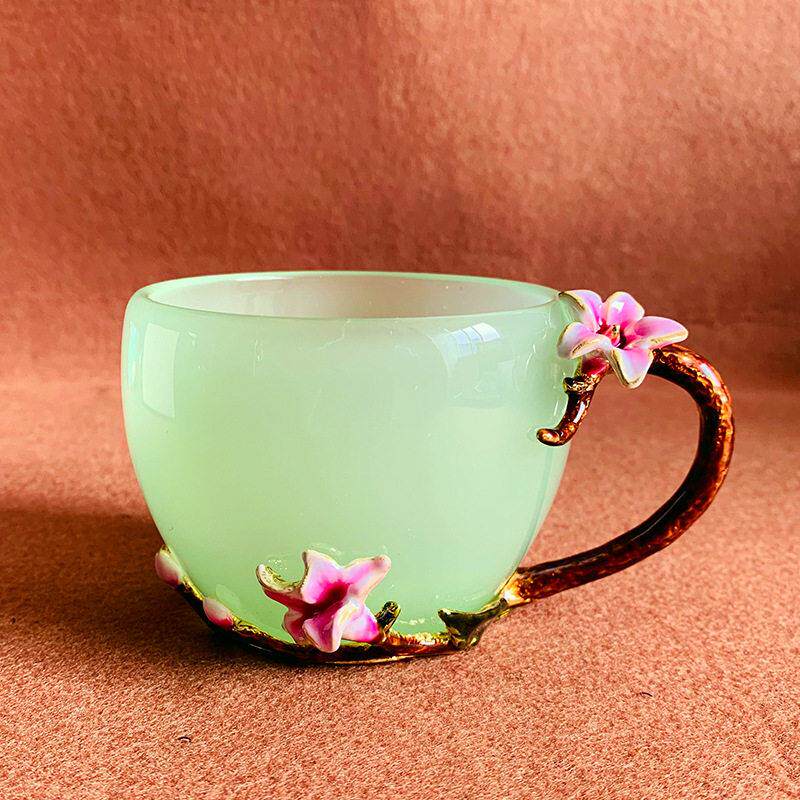 商场促销礼品釉青玉瓷茶杯泡茶女士个人主人杯翡翠绿琉璃品茗杯