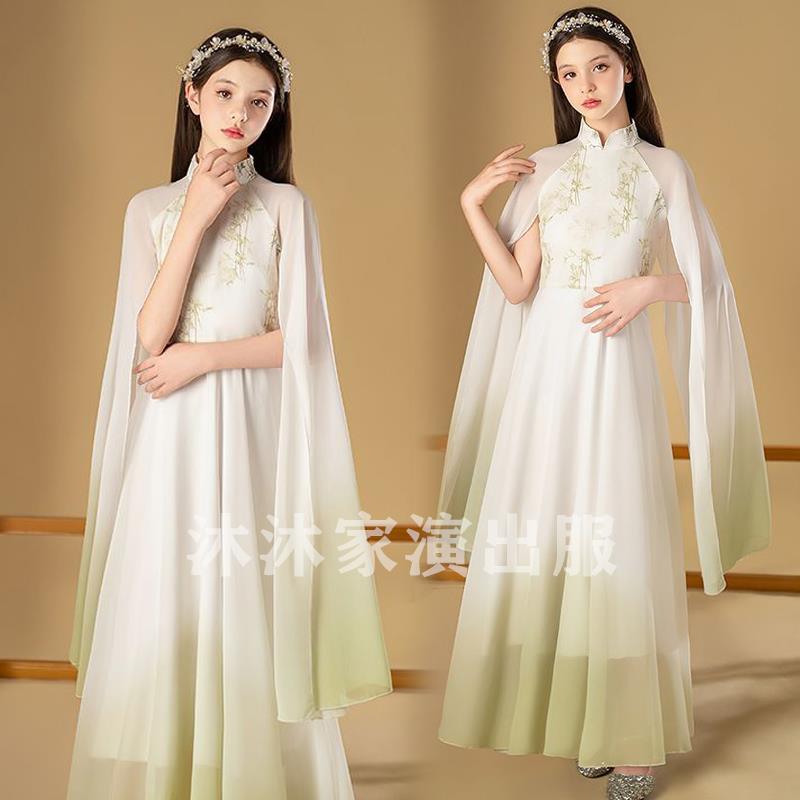 高档女童红色古筝演出服中国弹童儿童古筝演风出服中大艺考民乐演图片