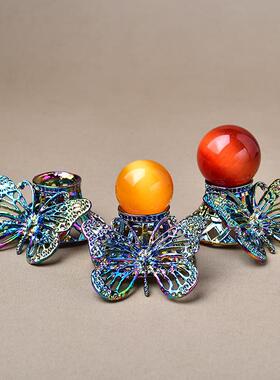 金属彩色蝴蝶摆件支架水晶球底座家居装饰品铁艺工艺品展示架跨境