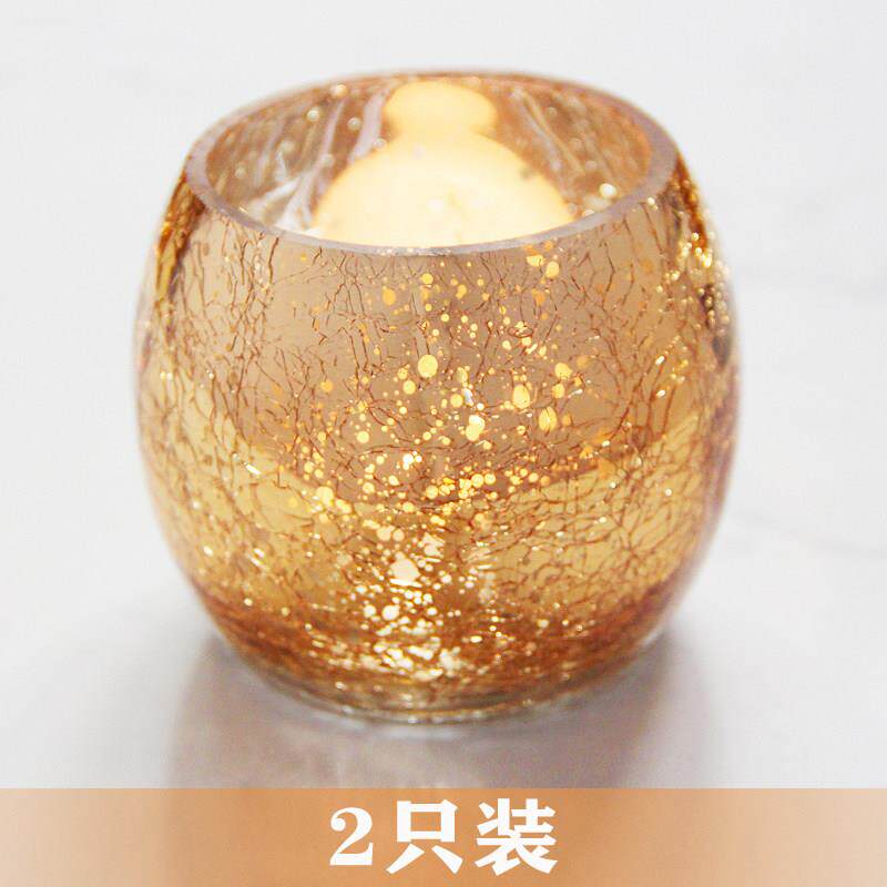 2件套简约现代金色斑点小圆球玻璃烛台浪漫烛光装饰摆设送蜡包邮