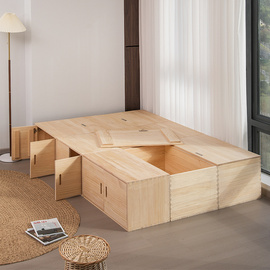 榻榻米拼床木箱子收纳箱飘窗实木储物箱，房间床移动加宽整理箱定制