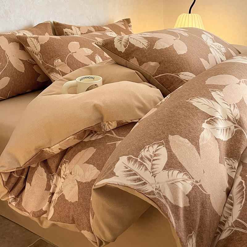 20支加厚纯棉磨毛床上0四套套秋冬简约被保件暖纯棉床单床笠EDA床