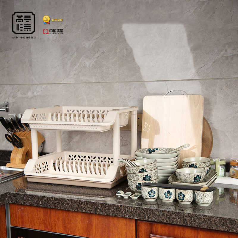 双层厨房架碗筷收纳架碗装餐具碗盘箱放碗家用置物碗架沥水碗碟架