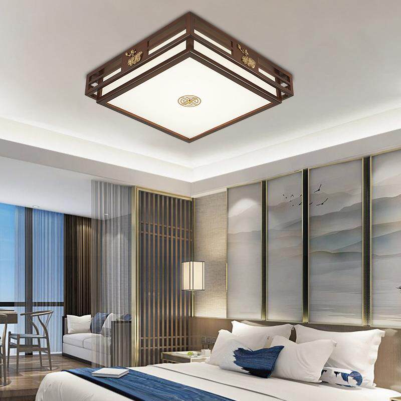 LED新中式客厅吸顶灯木质卧室家用灯饰仿古典金丝檀木套餐灯具