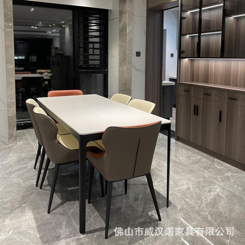德利丰岩板纯白色铝合金圆角餐桌椅长方形极简岩板餐桌意式饭桌