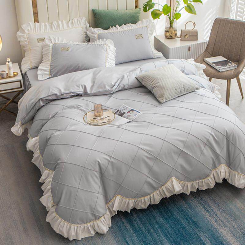 高档网红棉四件套边公主床裙少女心蕾丝荷全叶100纯棉被套床上用