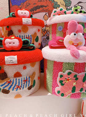 HD11188A1羊羔毛条纹波点腊肠狗收纳桶日常家居桌面杂物零食收纳