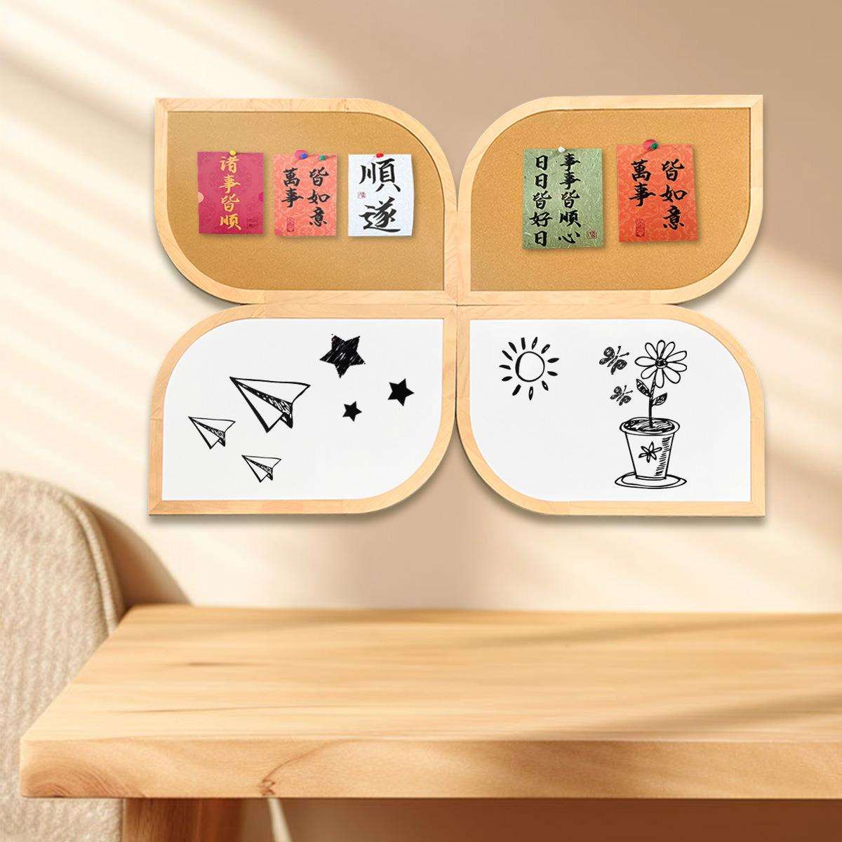 弧度角软木板白板四叶草造型组合板幼儿园主题墙照片留言板挂式家