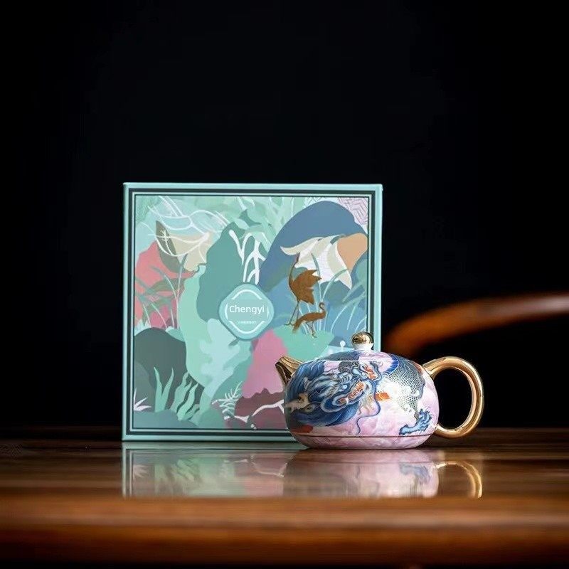 成艺曼德密瓷陶瓷龙腾盛世西施壶国潮龙年高档描金家用茶具泡茶壶,餐饮具,茶壶,淘宝优惠券,粉丝福利购,淘宝优惠卷