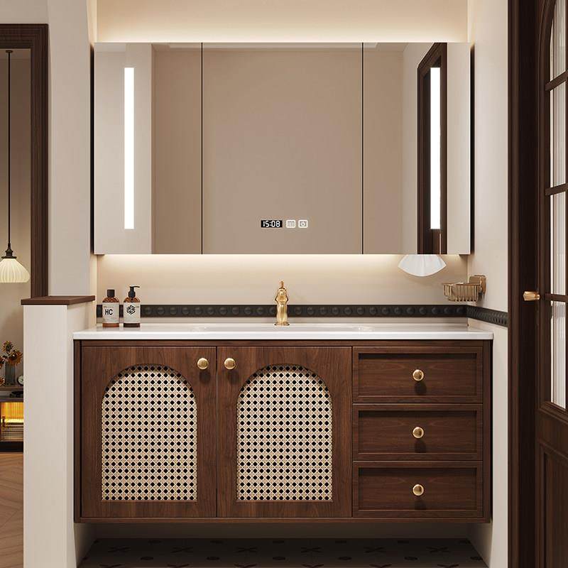 法式复古藤编橡木浴室柜组合中古风陶瓷一体盆洗漱台卫生间洗脸盆,家装主材,浴室柜组合,淘宝优惠券,粉丝福利购,淘宝优惠卷