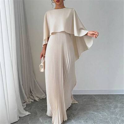 Solid Color Batwing Sleeve Top & Pleated Dress Set Casual