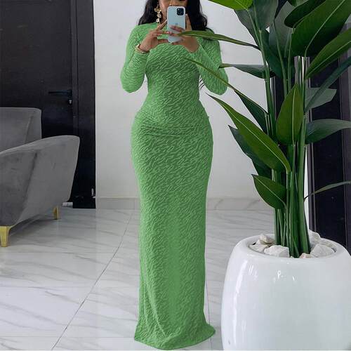 Women Plain Sleeve Fitted Bodycon Dress Casual Mock Neck