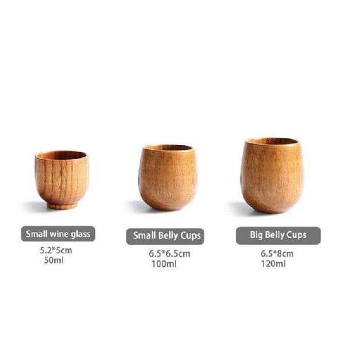 3 Size Natural Wooden Big Belly Cups Reusable Tea Cup Beer