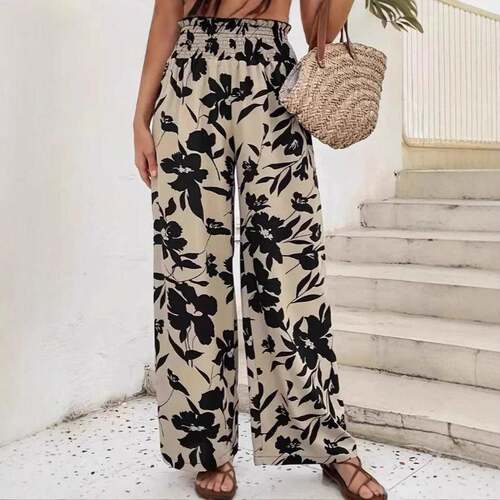 Women's Floral Print Pants Boho Casual Comfy Loose Wideleg