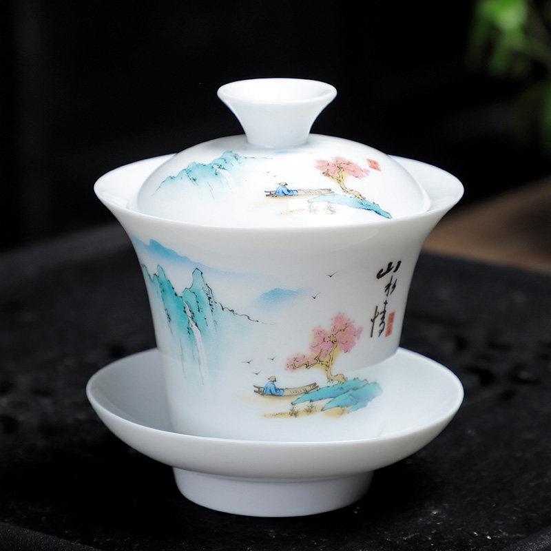 粗陶新款功夫茶茶具盖碗茶杯家用大茶碗大号陶瓷三才杯泡茶碗紫砂