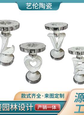 轻奢欧式LOVE花盆台展示架酒店前台圆形组合茶桌艺术花瓶底座摆件