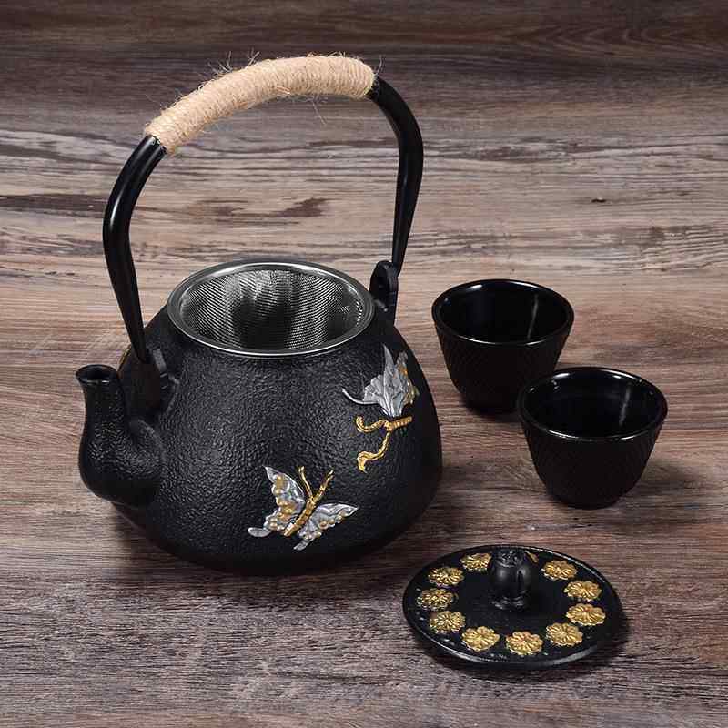 玄逸铸铁铁壶生铁老FLTH堂烧水壶煮煮水茶铁壶茶具黑茶手工描金