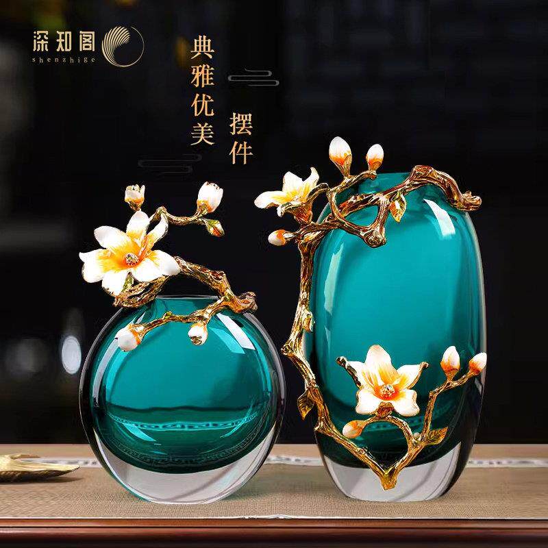 高级琉璃花瓶摆件客厅高端装饰品乔迁礼品新中式珐瑯彩玄关饰品