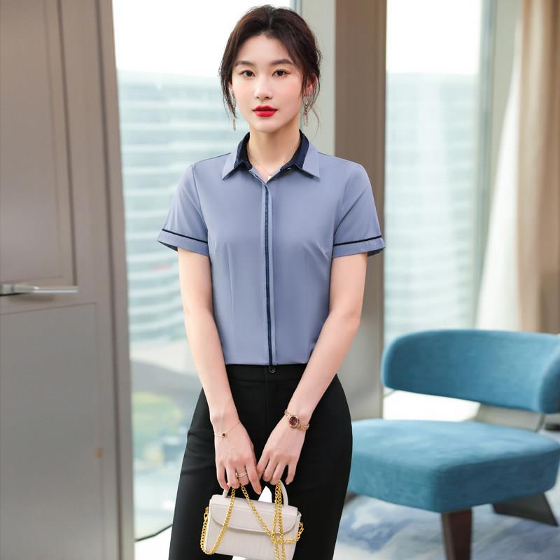 职业衬衫女短袖正装2025夏季新款商务工装餐厅酒店前台接待工作服图片