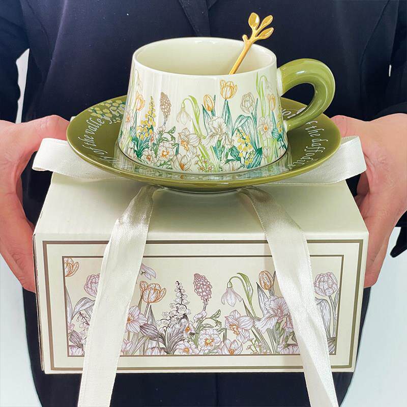 油画 画风铃花咖啡杯碟套装陶瓷高颜值高档精致覆古女生下午茶水