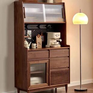 全实木黑胡桃木餐边柜靠墙收纳柜现代简约日式原木高柜茶水酒柜