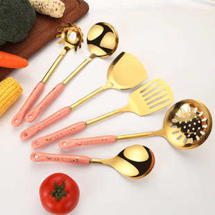 轻厨房用品奢陶瓷铲勺套装汤勺七北欧锅铲手柄件套不锈钢厨具烹饪