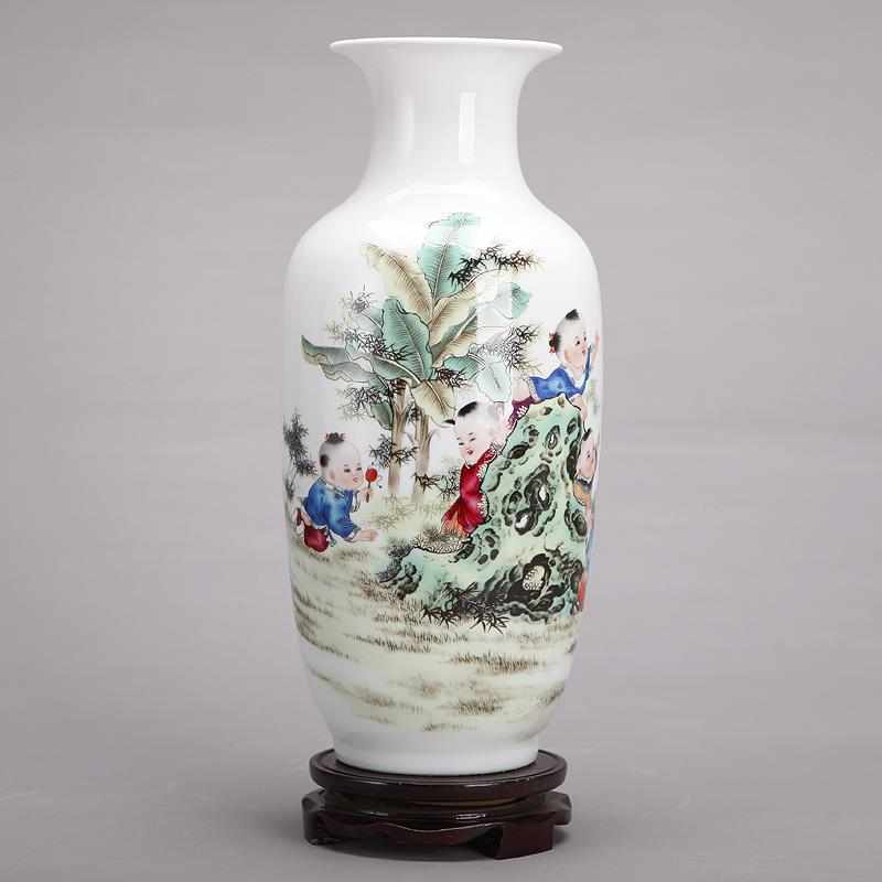 【送底座】景德镇陶瓷器花瓶客厅摆件插花现代家居装饰品小桐安画