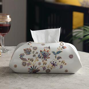 中新式创意纸抽陶盒复古瓷纸桌巾花开富贵盒家用客厅茶几餐装饰抽