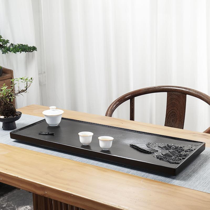 新款直销天然乌金石茶盘家用石盘带排水式一体茶几2024新款嵌入式