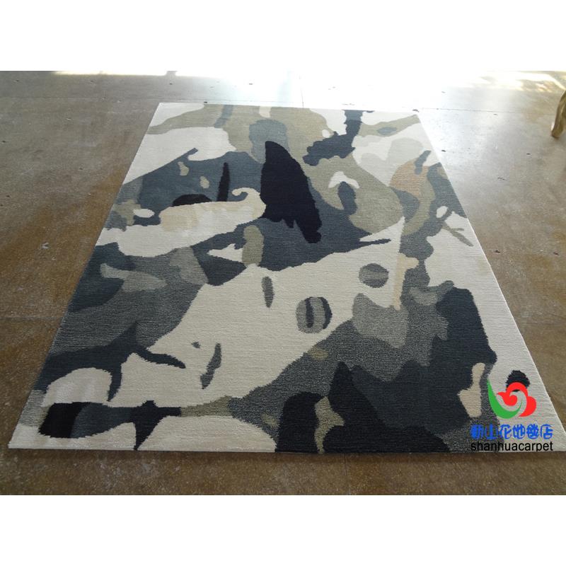 新中式抽象水墨画手工腈纶客厅茶几沙发地毯大厅接待室贵宾室地毯