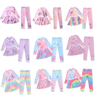 长袖 泳装 防晒保守女童游泳衣 儿童泳衣女中大童连体泳衣加长裤 新款