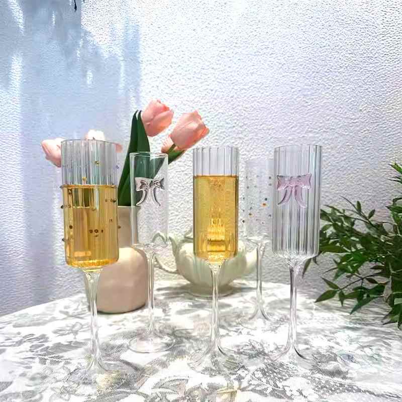 高硼硅玻璃高脚杯酒具套装ins杯子高级感蝴蝶结香槟葡萄酒红酒杯