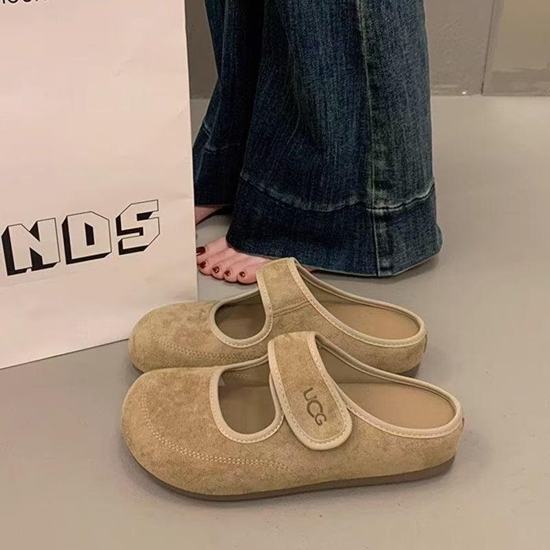 法式魔术贴玛丽珍包头拖鞋女外穿2025春夏新款女鞋子勃肯半托单鞋