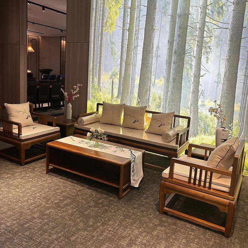 新中式实木沙发2026新款现代简约办公室商务接待会客沙发茶几组合